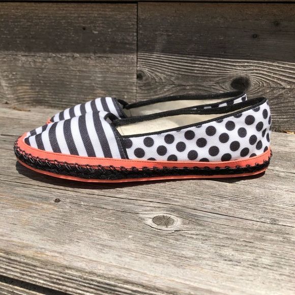 SOPHIA WEBSTER Black White Coral polka dot stripe slip on espadrille fla… - Picture 2 of 10